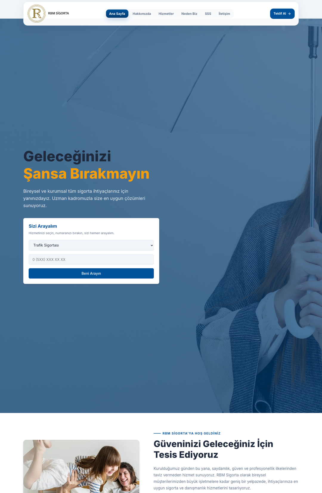 RBM Sigorta ana sayfasından alınmış ekran görüntüsü